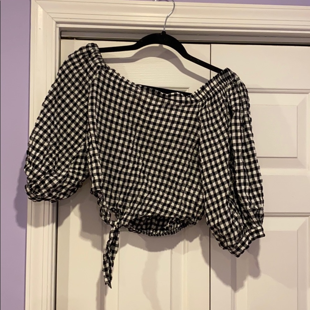 Gingham off the shoulder crop top